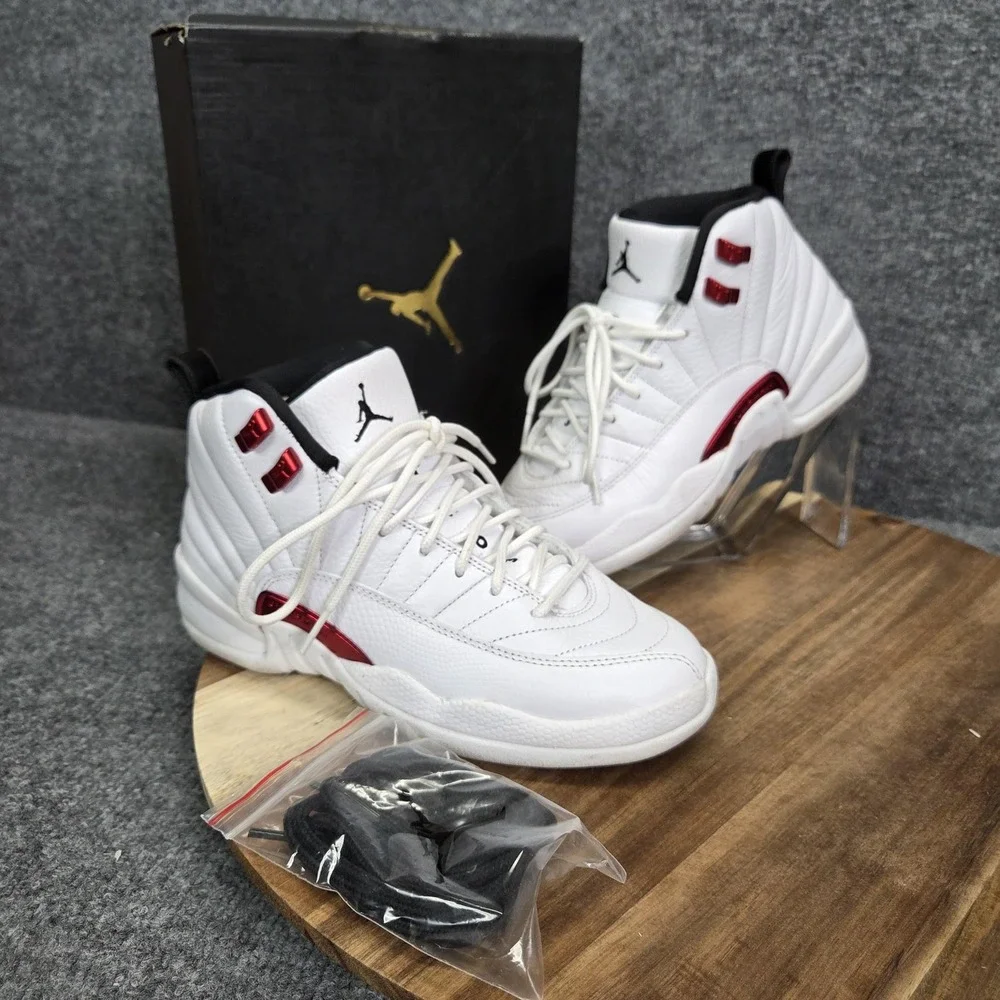 Nike Air Jordan 12 Retro Shoes Youth GS Size 5Y White Red Black Twist 153265-106